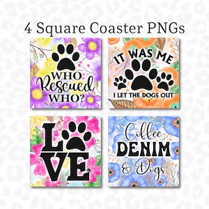 Square Coaster PNG, Dog Coaster Design, Square Coaster Bundle of 4, Sublimation Design, Dog Coaster PNG, Keychain PNG, Digital Download