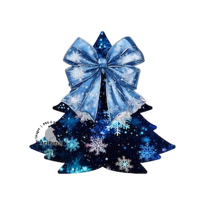 Christmas Tree PNG, Blue Winter Snowflake, Snowflake Christmas PNG, Christmas Shirt Design, Winter Shirt Design, Blue Bow, Sublimation File