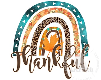 Thankful Shirt Design, Autumn Sublimation PNG, Thanksgiving PNG, Fall Rainbow Shirt Design, Fall Leaves, Digital Download