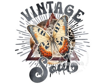 Vintage Soul Shirt Design, Vintage Butterfly PNG, Sublimation Design, Vintage PNG, Shirt Design, Digital Download