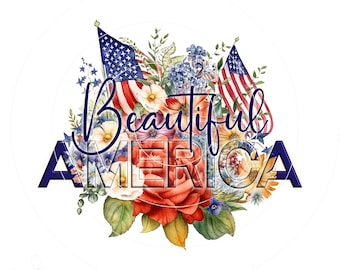 America PNG, 4th of July Shirt Design Sublimation Design, 4th of July PNG, Patriotic Floral Clipart, Digital Download