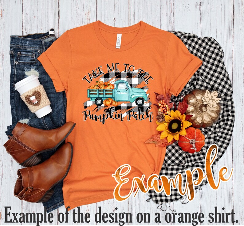 Pumpkin Patch PNG, Take me to the Pumpkin Patch, Sublimation Design, Vintage Truck, Buffalo Plaid, Shirt Design, Autumn PNG