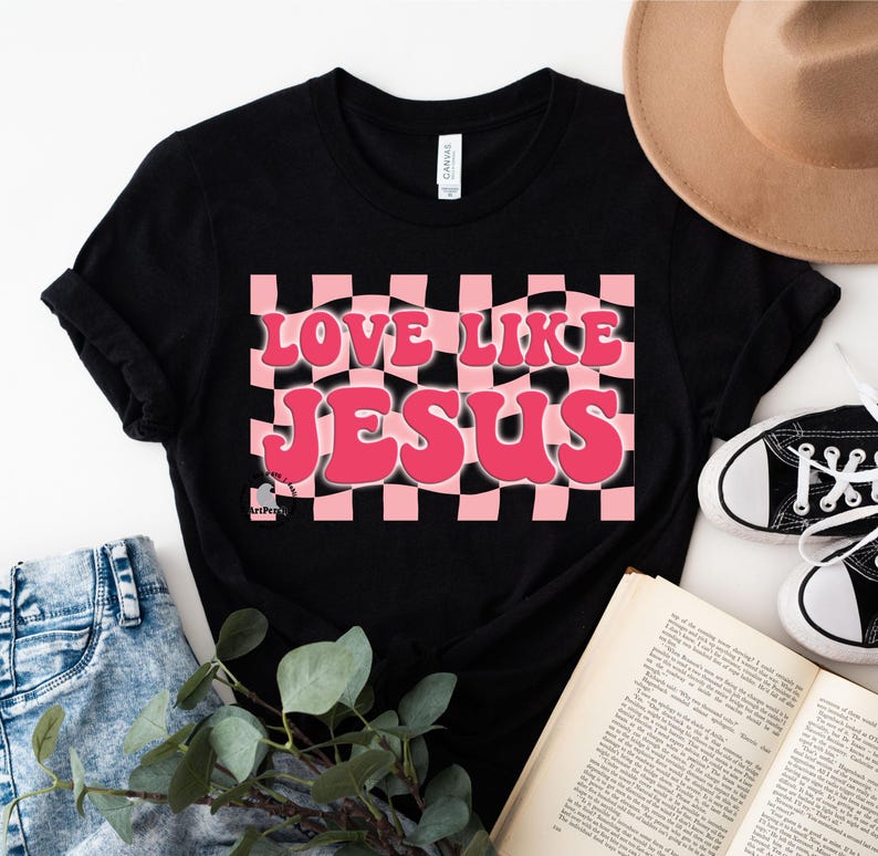 Love Like Jesus PNG, Retro Valentine PNG, Valentine's Day PNG, Christian Shirt Design, Sublimation Design, Digital Download image 3