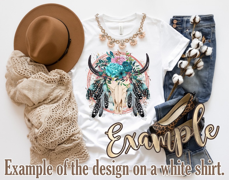 Boho Shirt Design, Western Skull PNG, Boho Western PNG, Sublimation Design, Bull Skull, Feathers, Digital Download, boho png, western png, skull png, bull skull png