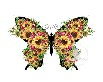 Butterfly Shirt Design, Summer PNG, Sunflower Butterfly PNG, Sublimation Design, Digital Download