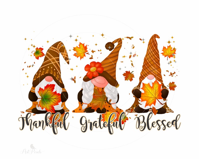 Thankful Grateful Blessed Gnome Sublimation PNG Autumn image 1