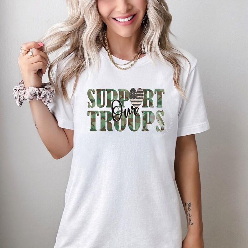 Military Shirt Design, Support our Troops PNG, Camo Shirt Design, Patriotic PNG, Rustic Flag Heart, Sublimation Design, Digital Download