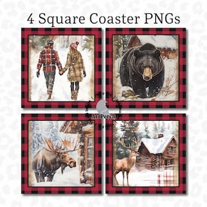 Winter Coaster PNG, Cabin Coaster PNG, Winter Cabin Coaster Design, Square Coaster PNG, Sublimation Design, png File, Digital Download