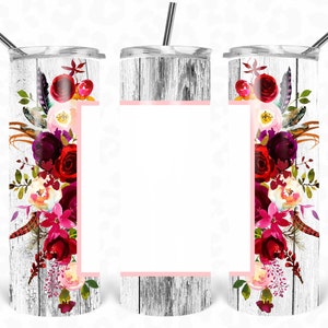 Tumbler Wrap, 20 Oz Skinny Tumbler PNG, Pink Red Tumbler Sublimation Design, Add Your Text, Floral Tumbler PNG, Digital Download