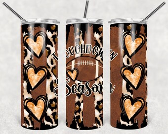 Football Tumbler PNG, Touchdown Season 20 Oz Skinny Tumbler Design, Leopard Print, Touchdown Season Tumbler Wrap, Digital Download