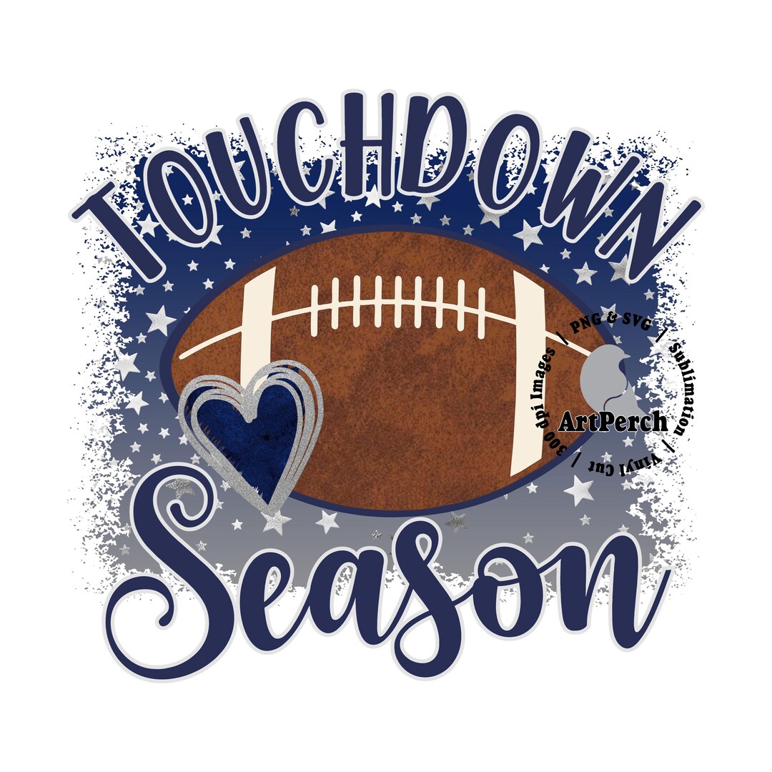 Football PNG, Touchdown Season Shirt Design, Fall Football, Navy Silver ...