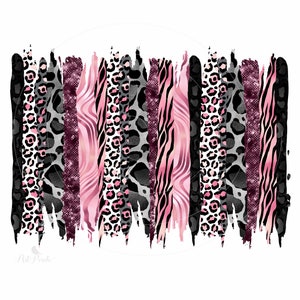 May include: A digital design featuring a collection of pink, black, and white animal print stripes. The stripes are in a distressed, brushstroke style.