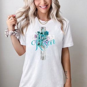 Easter Cross PNG, He is Risen Shirt Design, Christian PNG, Risen Cross PNG, Sublimation Design, Digital Download