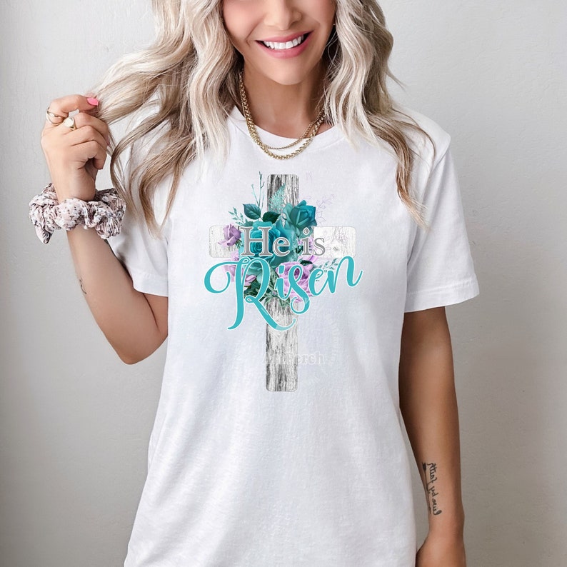 Easter Cross PNG, He is Risen Shirt Design, Christian PNG, Risen Cross PNG, Sublimation Design, Digital Download