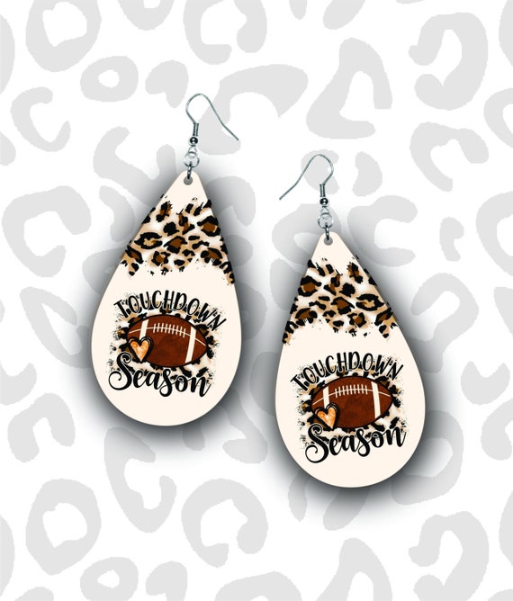 Touchdown Season Football, Leopard Print, Earring PNG Sublimation Design by ArtPerch - Instant Download