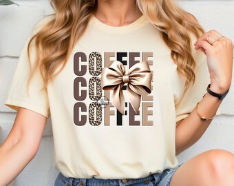Coffee Bow PNG, Leopard Print, Coffee Shirt Design, Coffee Clipart, Bow Shirt Design, Sublimation Design, Coffee Lover, Digital Download