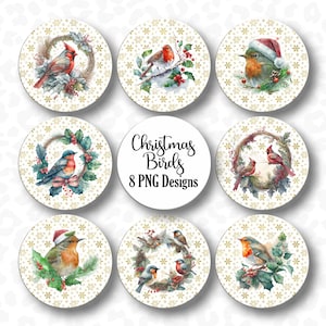 Christmas Birds PNG, Ornament, Coaster, Sublimation Design, Cardinal Ornament PNG, Bird Ornament PNG. Winter Birds Ornament Design