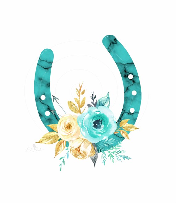 Horseshoe PNG, Turquoise Horseshoe PNG, Western Shirt Design, Floral Horseshoe PNG, Sublimation Design, Digital Download