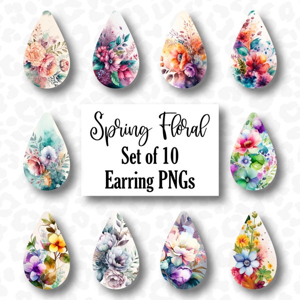 Floral Earring PNGs, Spring Drop Earring Sublimation Designs, Bundle of 10 PNGs, Set of Flower Earring PNGs, Earring Clipart