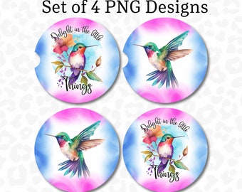 Hummingbird Round Coaster PNG, Hummingbird Car Coaster PNG, Set of 4 PNGs, Hummingbird Car Coaster Design, Delight in the Little Things