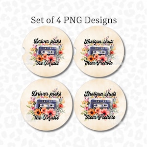 Driver Coaster PNG, Driver Picks the Music. Shotgun Shuts their Piehole, Retro Vintage, Funny Coaster PNG, Car Coaster PNG, Floral Cassette