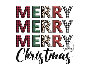 Diseño de camiseta navideña, Feliz Navidad PNG, Cuadros estilo búfalo, Estampado de leopardo, Diseño de sublimación, DTF, Descarga digital