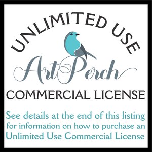 May include: A blue bird perched on a branch with the text "UNLIMITED USE Art Perch COMMERCIAL LICENSE" below. The text "See details at the end of this listing for information on how to purchase an Unlimited Use Commercial License" is at the bottom of the image.