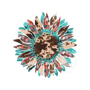 Western Shirt Design, Sunflower PNG, Cowhide Turquoise, Western PNG, Sublimation Design, Digital Download