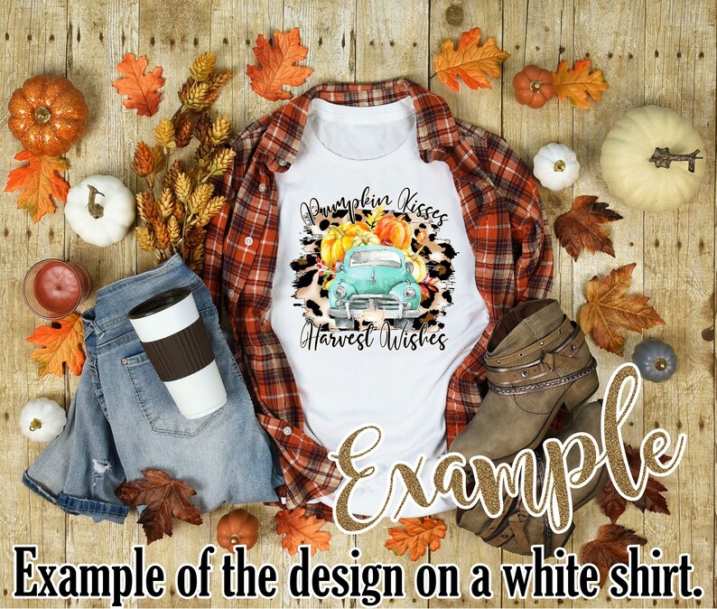 Fall Shirt Design, Pumpkin Kisses Harvest Wishes, Sublimation PNG, Fall Vintage Truck, Autumn PNG, Leopard Print, Instant Download
