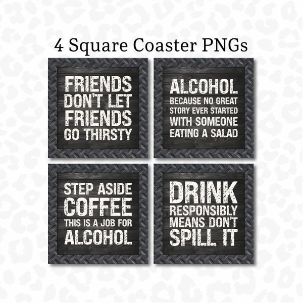 Alcohol Coaster PNG, Industrial Metal, Square Coaster PNG, Keychain Design, Sublimation Design, Funny Drinking Coaster PNG, Digital Download