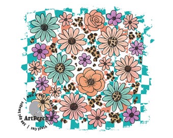 Boho png, Boho skjortdesign, rustikt slömönster, vildblomma png, retro png, leopardtryck, retrorutigt mönster, sublimeringsdesign, digital nedladdning