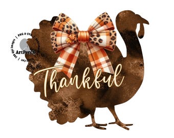 Thankful Shirt Design, Turkey PNG, Fall Bow, Turkey Bow Shirt Design, Thanksgiving PNG, Fall PNG, Autumn Design, Sublimation