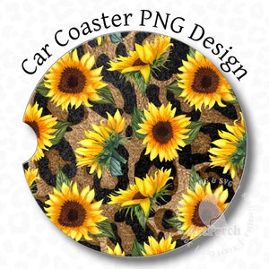 Car Coaster PNG, Sunflower Car Coaster Sublimation Design, Leopard Print Foil, Sunflower Coaster PNG, Digital Download
