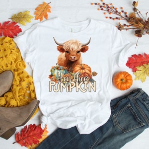 Hey There Pumpkin PNG, Baby Highland Cow PNG, Sublimation Design, Autumn Shirt Design, Fall PNG, Thanksgiving Shirt Design, Digital Download, autumn cow png, fall cow png, highland cow png