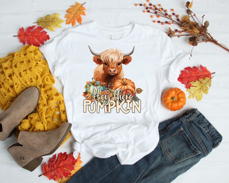 Hey There Pumpkin PNG, Baby Highland Cow PNG, Sublimation Design, Autumn Shirt Design, Fall PNG, Thanksgiving Shirt Design, Digital Download, autumn cow png, fall cow png, highland cow png