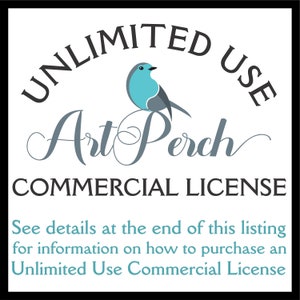 Puede incluir: Un p&aacute;jaro azul posado en una rama con el texto "UNLIMITED USE Art Perch COMMERCIAL LICENSE" y el texto "See details at the end of this listing for information on how to purchase an Unlimited Use Commercial License".