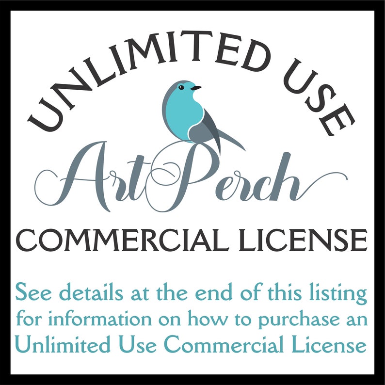 Puede incluir: Un p&aacute;jaro azul posado en una rama con el texto "UNLIMITED USE Art Perch COMMERCIAL LICENSE" y el texto "See details at the end of this listing for information on how to purchase an Unlimited Use Commercial License".
