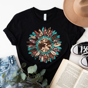 Western Shirt Design, Sunflower PNG, Cowhide Turquoise, Western PNG, Sublimation Design, Digital Download