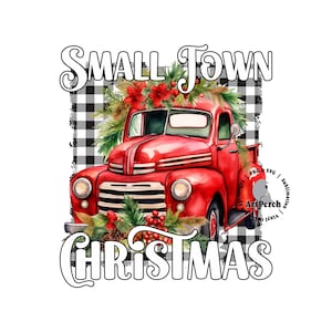 Small Town Christmas, Christmas PNG, Small Town Shirt Design, Buffalo Plaid, Vintage Truck, Christmas Truck PNG, Sublimation Design, DTF