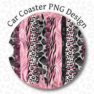Sous-verre de voiture PNG, rose gris impression animal coup de pinceau sous-verre de voiture, sublimation PNG Design, sous-verre imprimé léopard