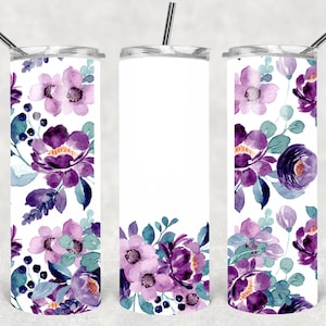 Fleurs violettes, ajoutez vos propres mots 20 Oz, design PNG en sublimation - téléchargement immédiat