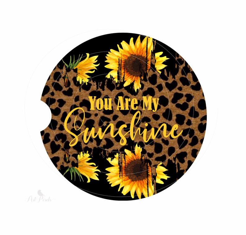 Car Coaster PNG, You are my Sunshine Car Coaster Sublimation Design, Sunflower Car Coaster PNG, Leopard Print Coaster Design