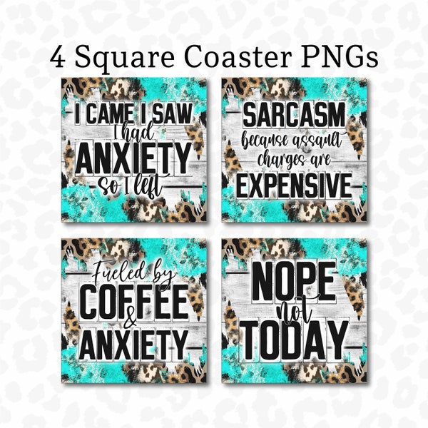 Square Coaster PNG, Sarcastic Coaster Design, Square Coaster Bundle of 4, Sublimation Design, Funny Coaster PNG, Keychain PNG