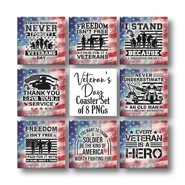 Veteran Coaster PNG, Veteran's Day Square PNG, Sublimation Design, Patriotic Coaster PNG, American Flag, Digital Download