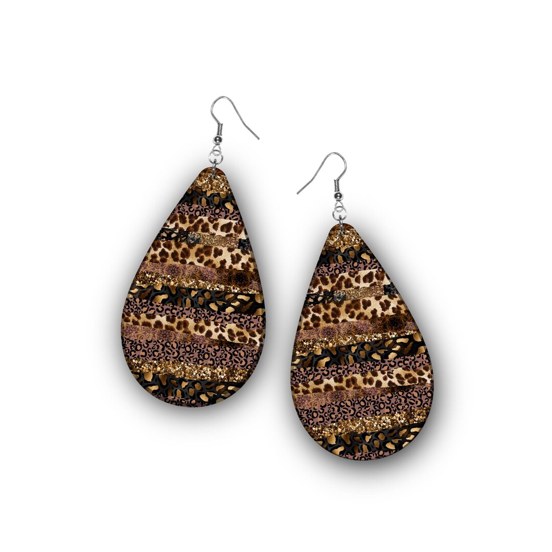 Leopard Print Earring PNG, Brown Gold Bronze, Animal Print Earring