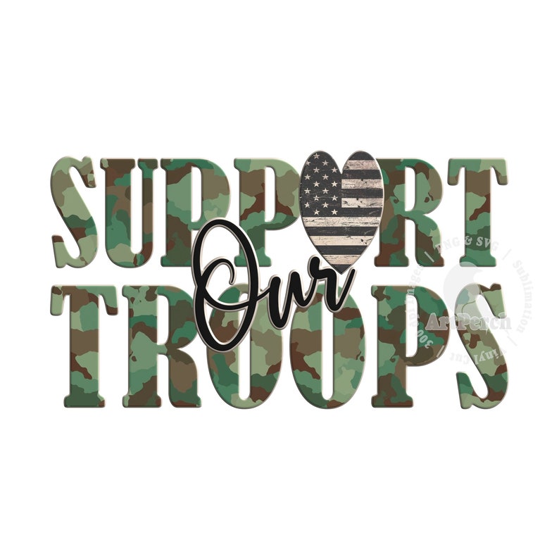 Military Shirt Design, Support our Troops PNG, Camo Shirt Design, Patriotic PNG, Rustic Flag Heart, Sublimation Design, Digital Download