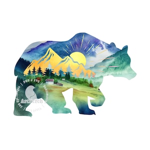 Bear PNG, Wilderness Landscape Sublimation Design, Mountain PNG, Bear Shirt Design, Bear Clipart, Wilderness PNG, vacation png, travel png, road trip png, forest png, hiking png, cabin png, outdoors png, camping png