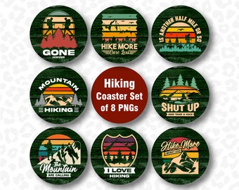Coaster PNG, Hiking Coaster Sublimation Designs, Mountains Coaster PNG, Outdoor Adventure, Retro Coaster PNG
