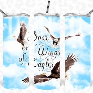 Christian Tumbler Wrap, Soar on Wings of Eagles, 20 Oz Skinny Tumbler PNG, Scripture Isaiah 40:31, Seamless Pattern, Scripture Tumbler Wrap