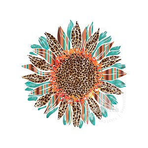 Sunflower Shirt Design, Western PNG, Sunflower PNG, Leopard Print, Serape Turquoise, Sublimation Design, Digital Download